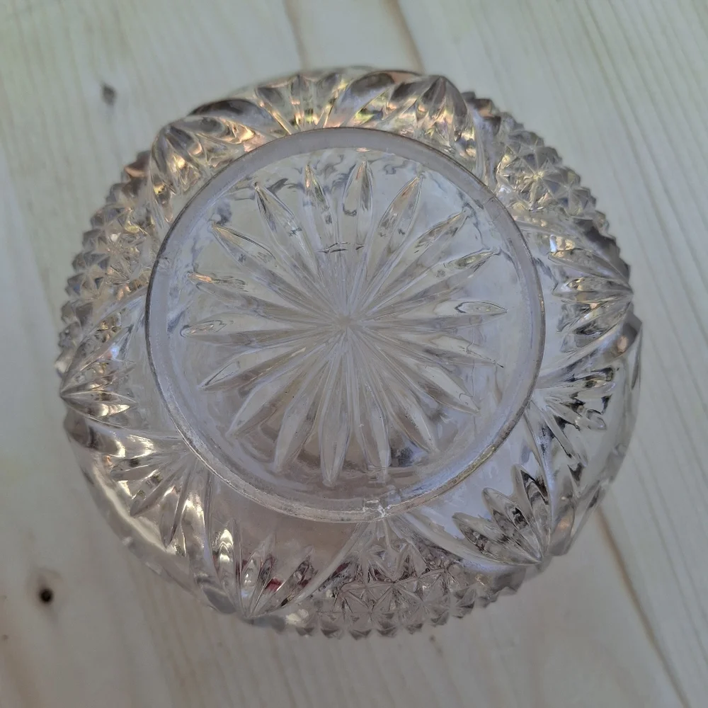 Vintage Clear Cut Glass Vanity Jar Hair Receiver Popourri Jar